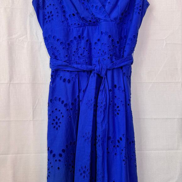 A-Line Dress Women's 4 Cobalt‎ Blue Lace Eyelet Coastal Preppy Feminine Summer - Picture 4 of 13